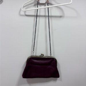 Elegant Burgundy French Leather Clutch with chain strap.